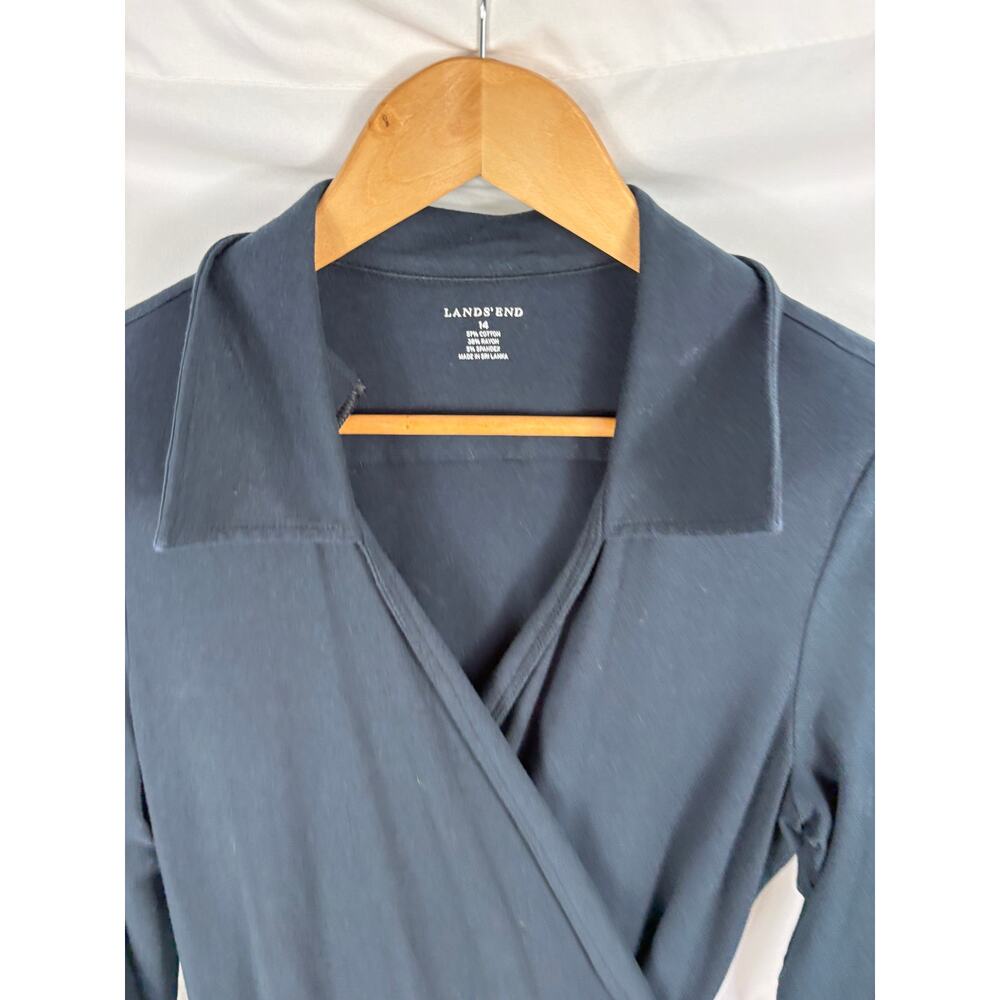 Lands End Collared Long Sleeve True Wrap Dress Size 14 - Picture 3 of 4